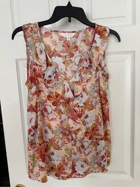 LC Lauren Conrad Peach Pink Floral Ruffle V-Neck Camisole